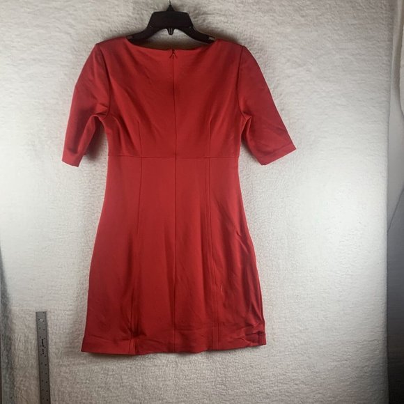 Trina Turk Sheath Dress Women 4 Red Stretch Lace Trim Back Zip Short Sleeve 8120 - Picture 5 of 9